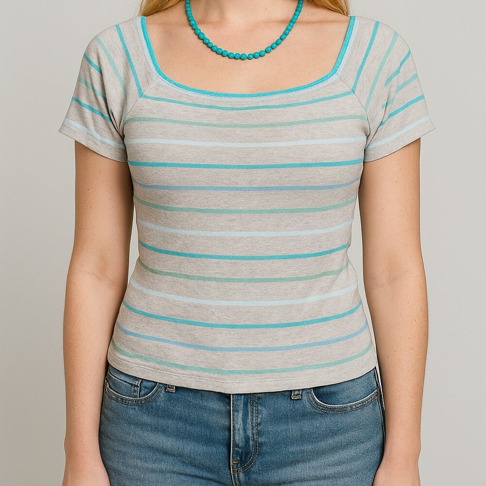 Blue Striped Pullover Top The Limited – Juniors Size Large Vintage 1980’s